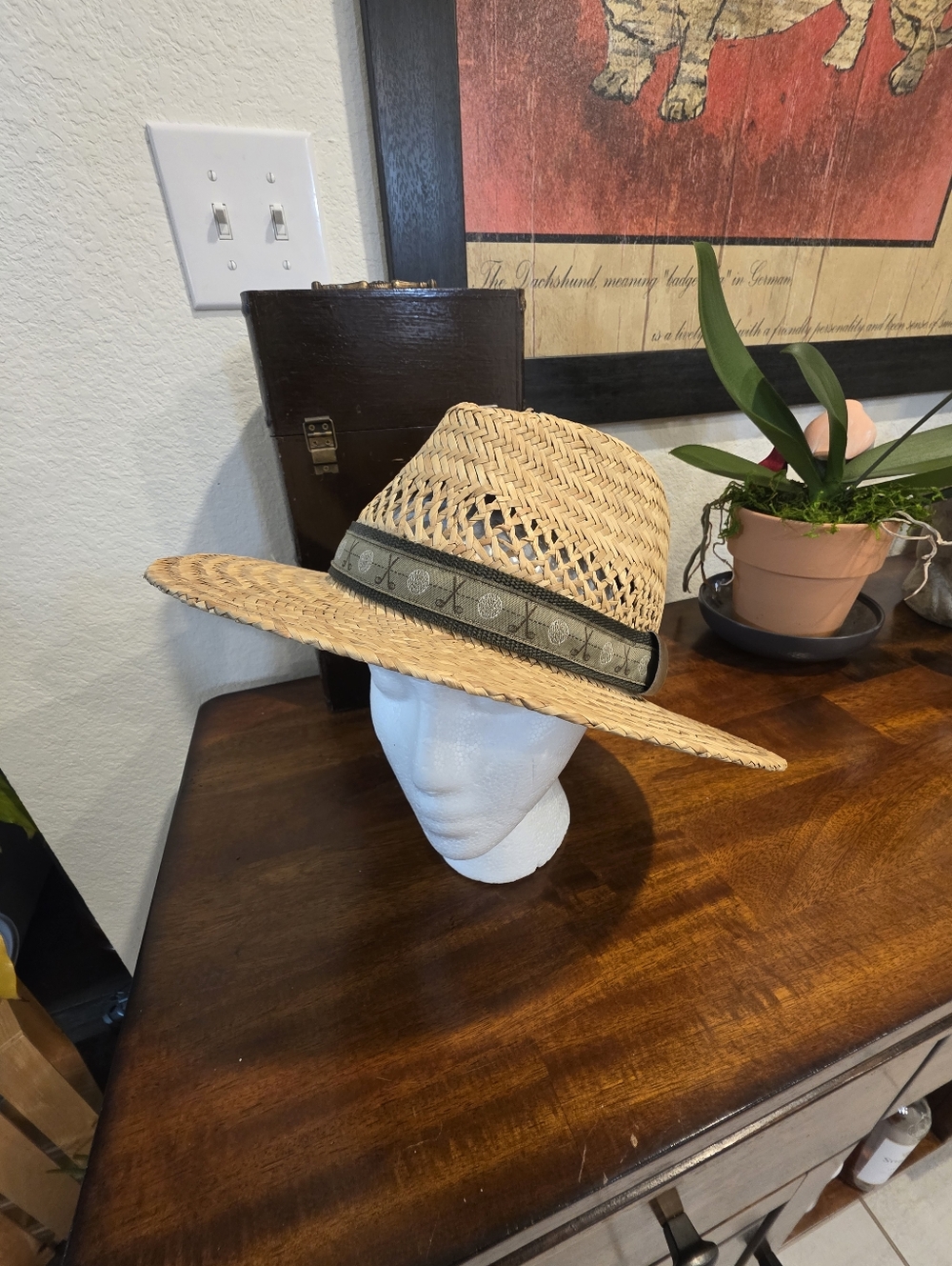 Scala Natural Straw Wide-Brim Golf Hat with Olive Accent Band
